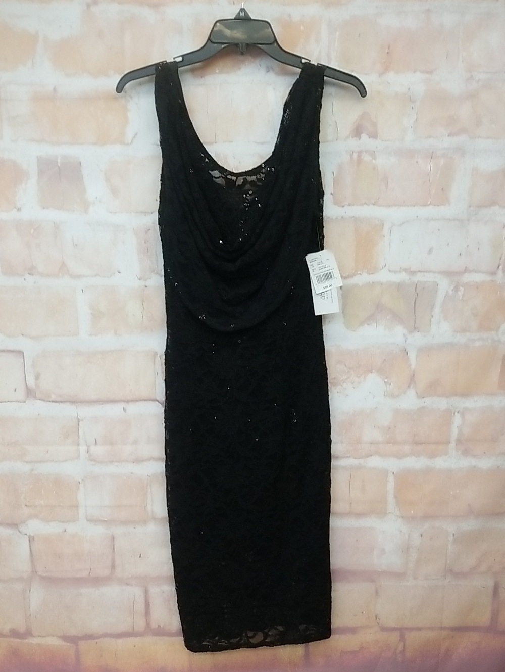 Db Studio  Black Lace Midi Dress with Cowl Neck